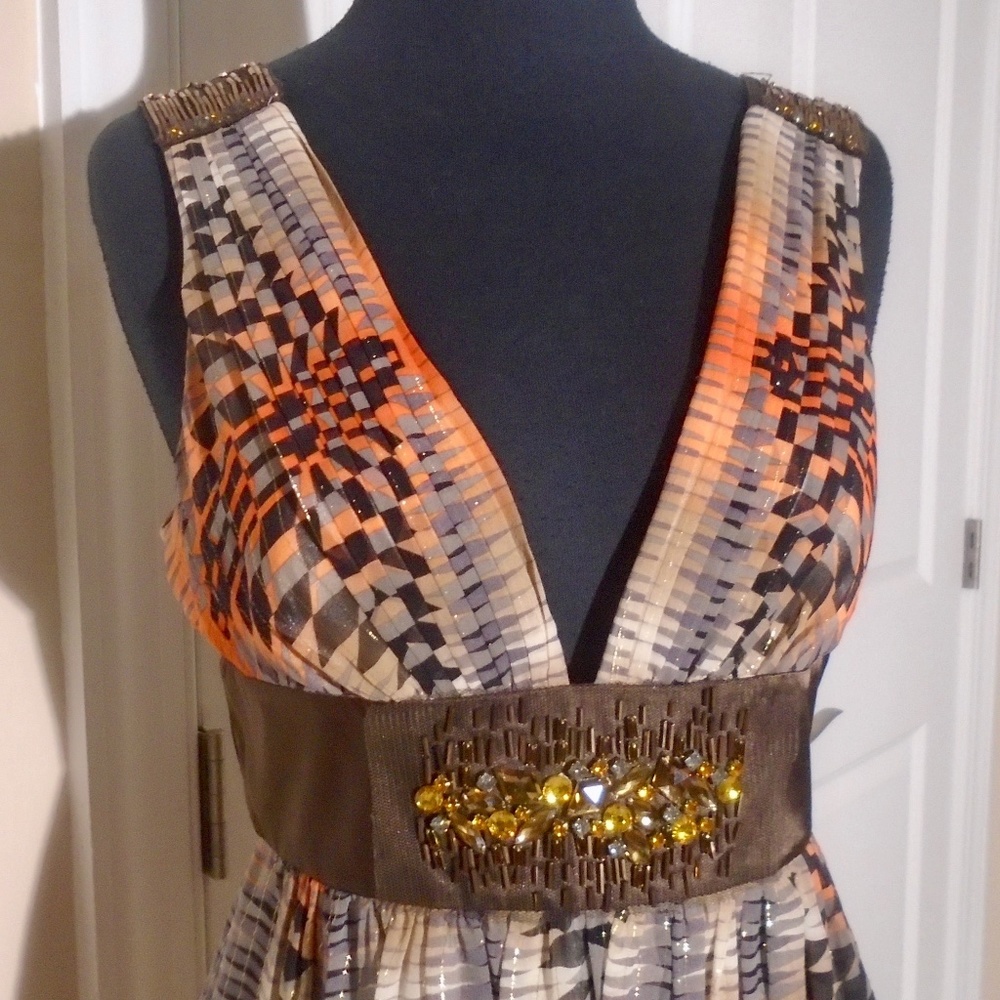 BCBG MaxAzria Beaded Silk V-Neck Cocktail Dress